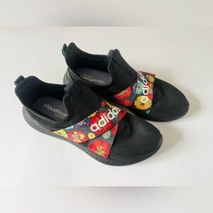 Adidas Cloudfoam Slip On Sneakers Floral Strap Black Women’s size 8